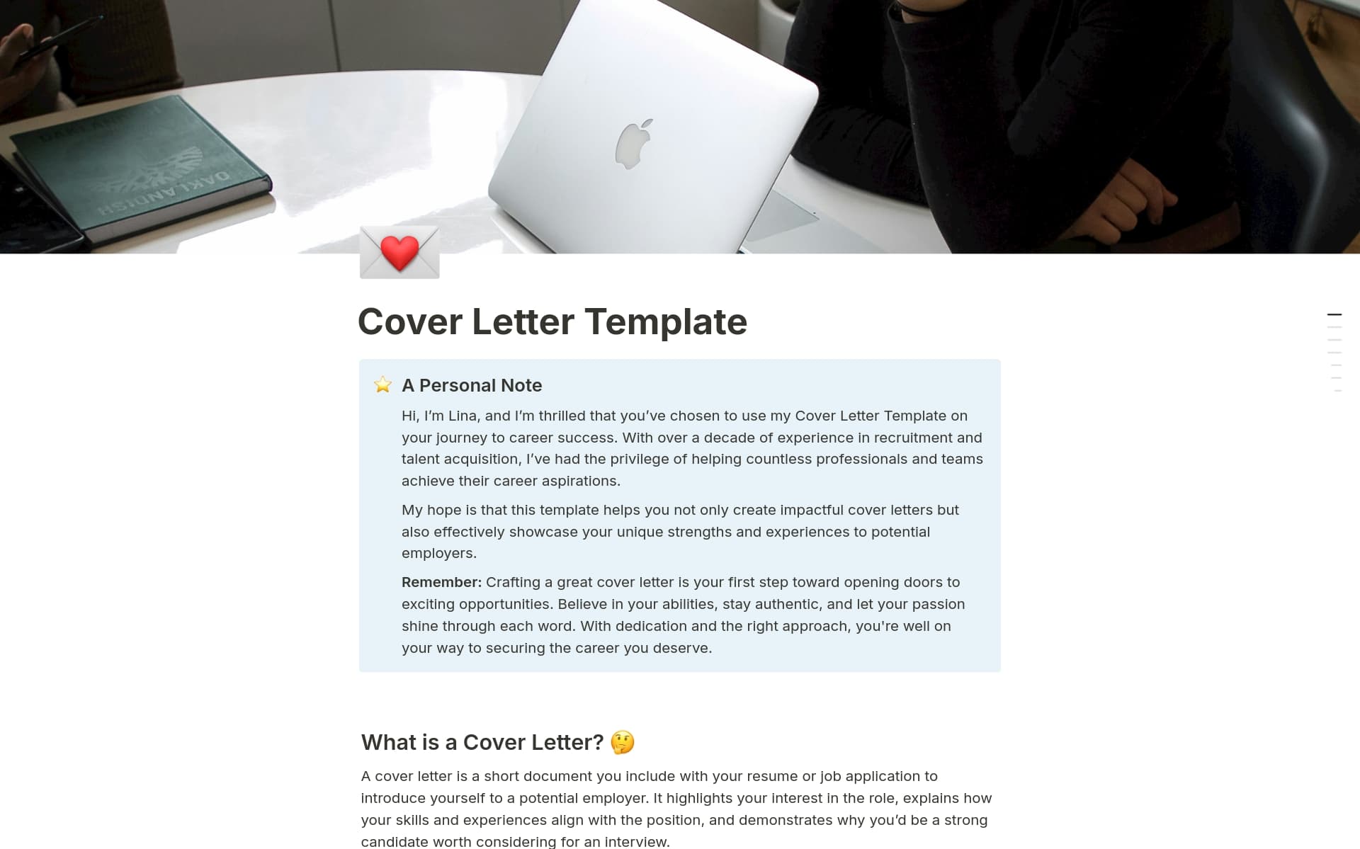 A template preview for Cover Letter