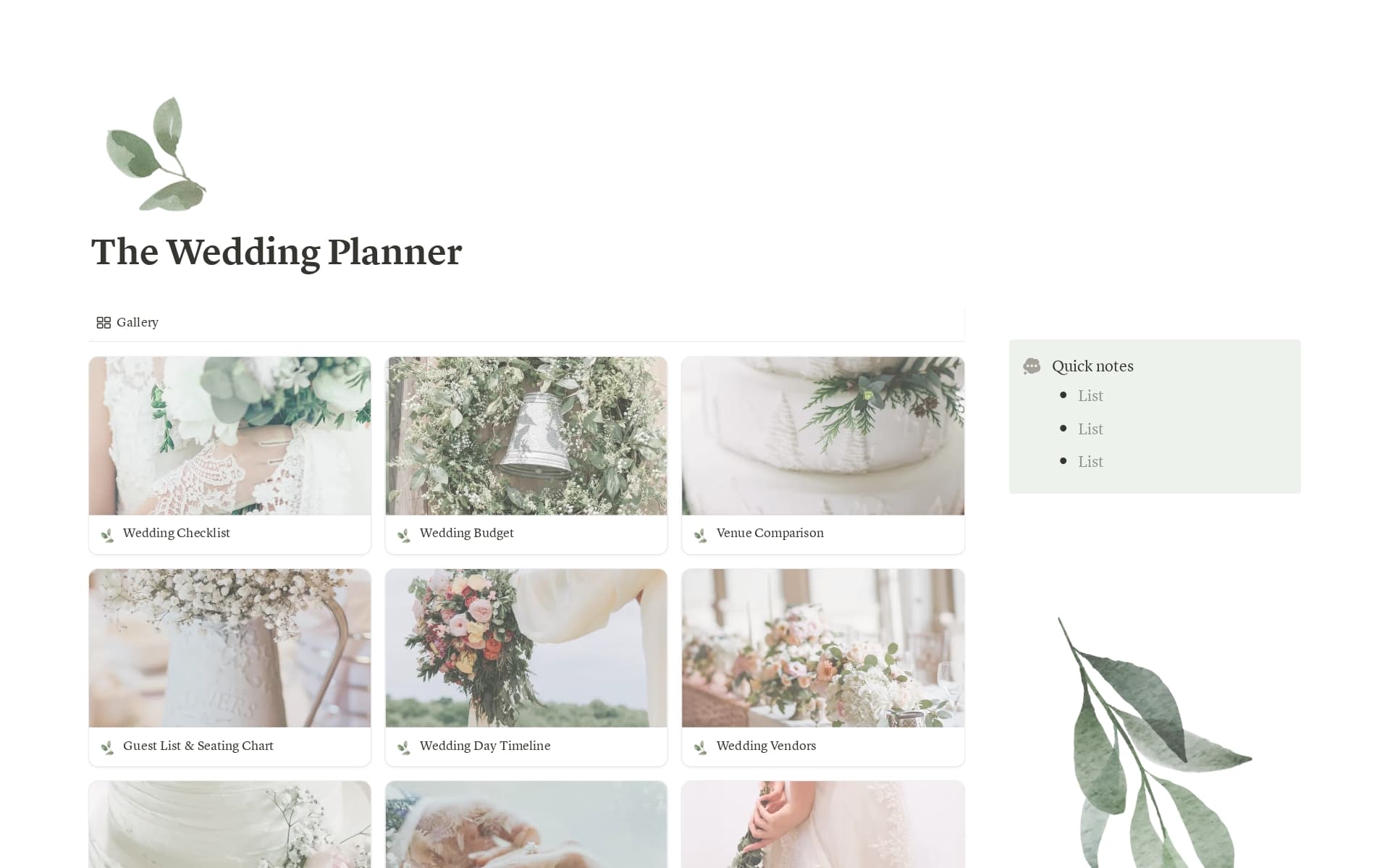 A template preview for The Wedding Planner