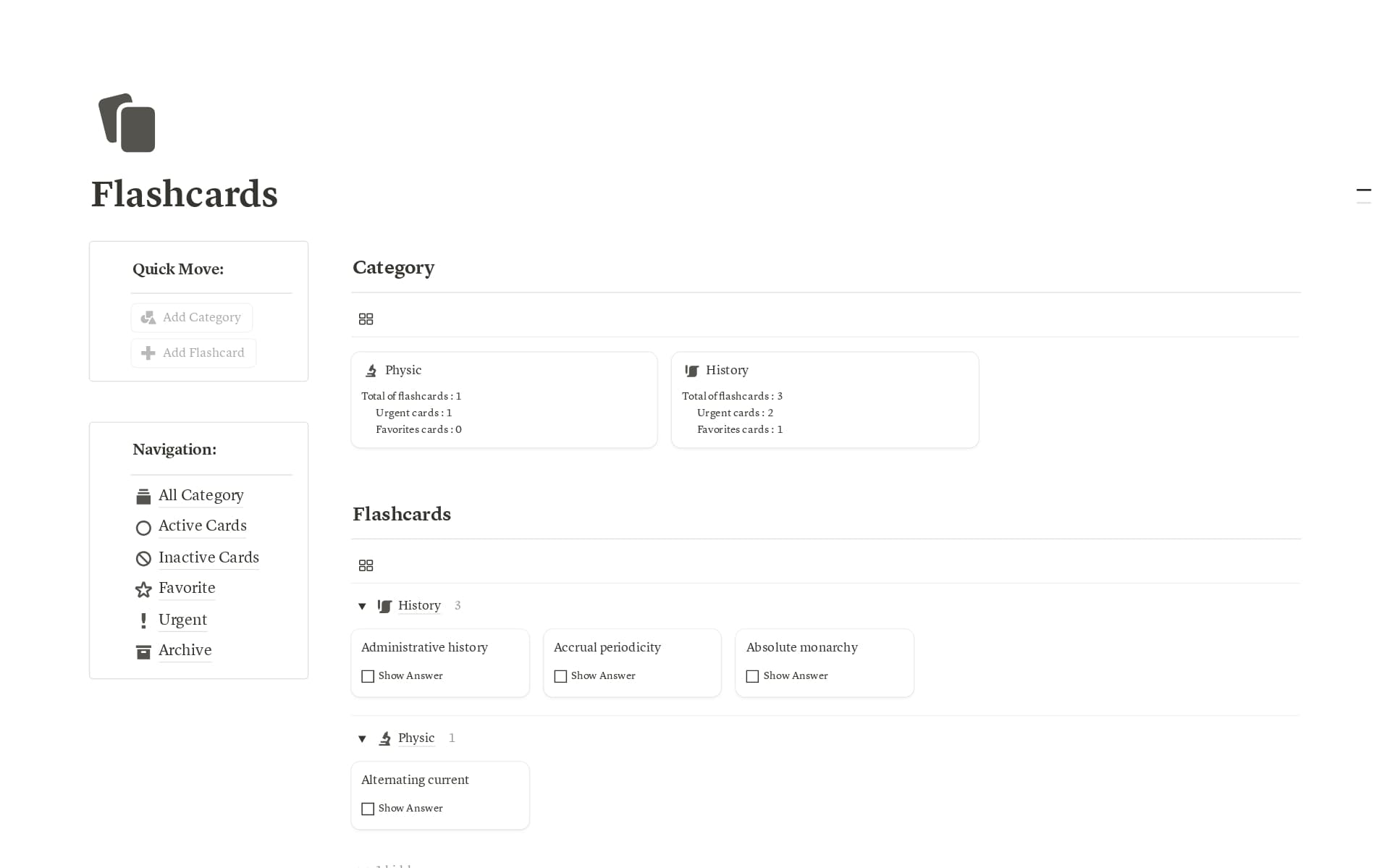 A template preview for Flashcard Panel