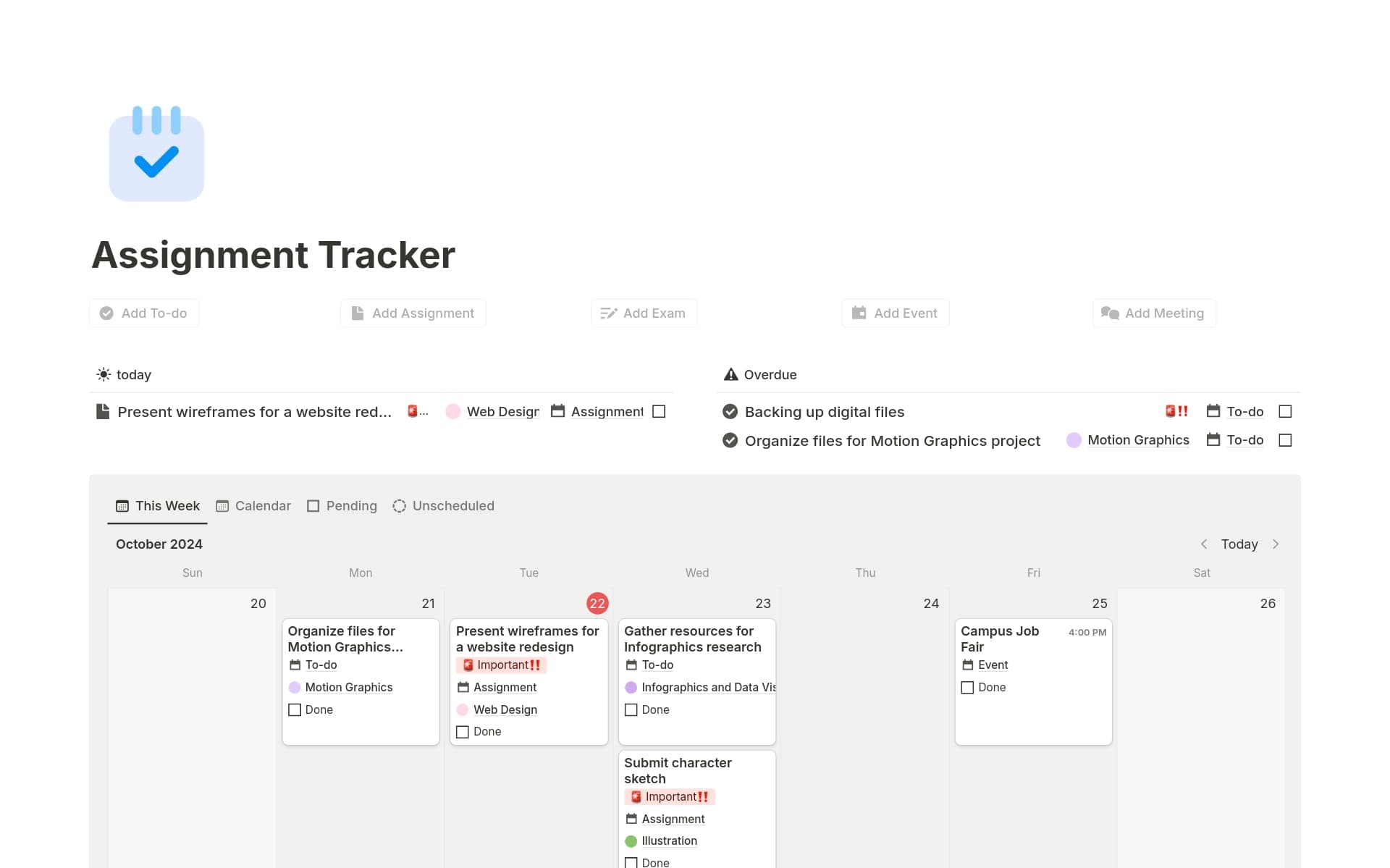 Student Planner and Assignment Tracker Template | Notion Marketplace