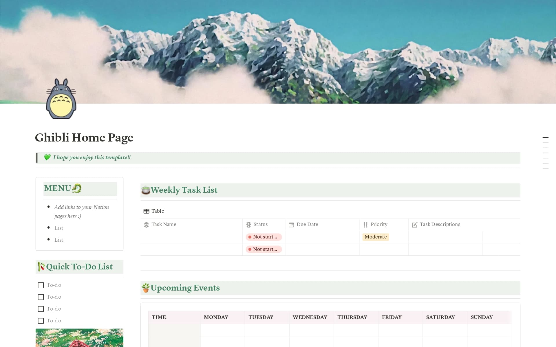 A template preview for Aesthetic Ghibli Home Page