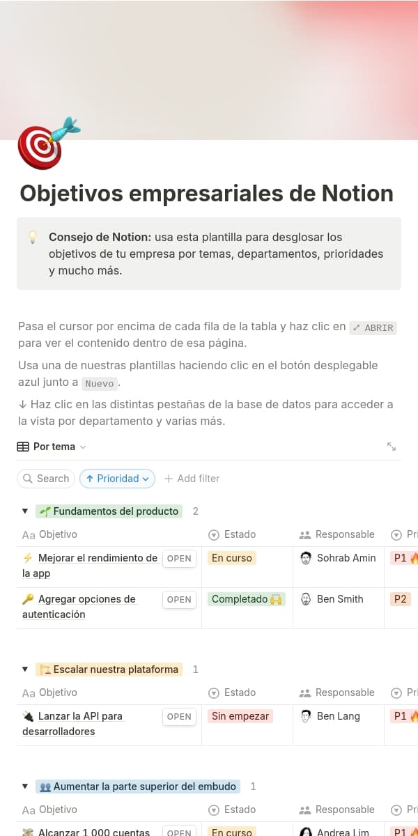 Una captura de pantalla de la aplicación móvil de Notion