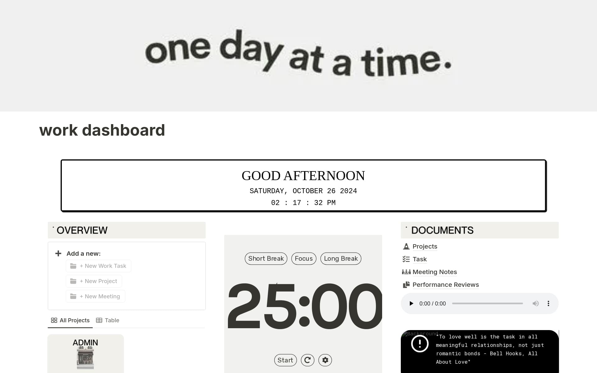 A template preview for work dashboard