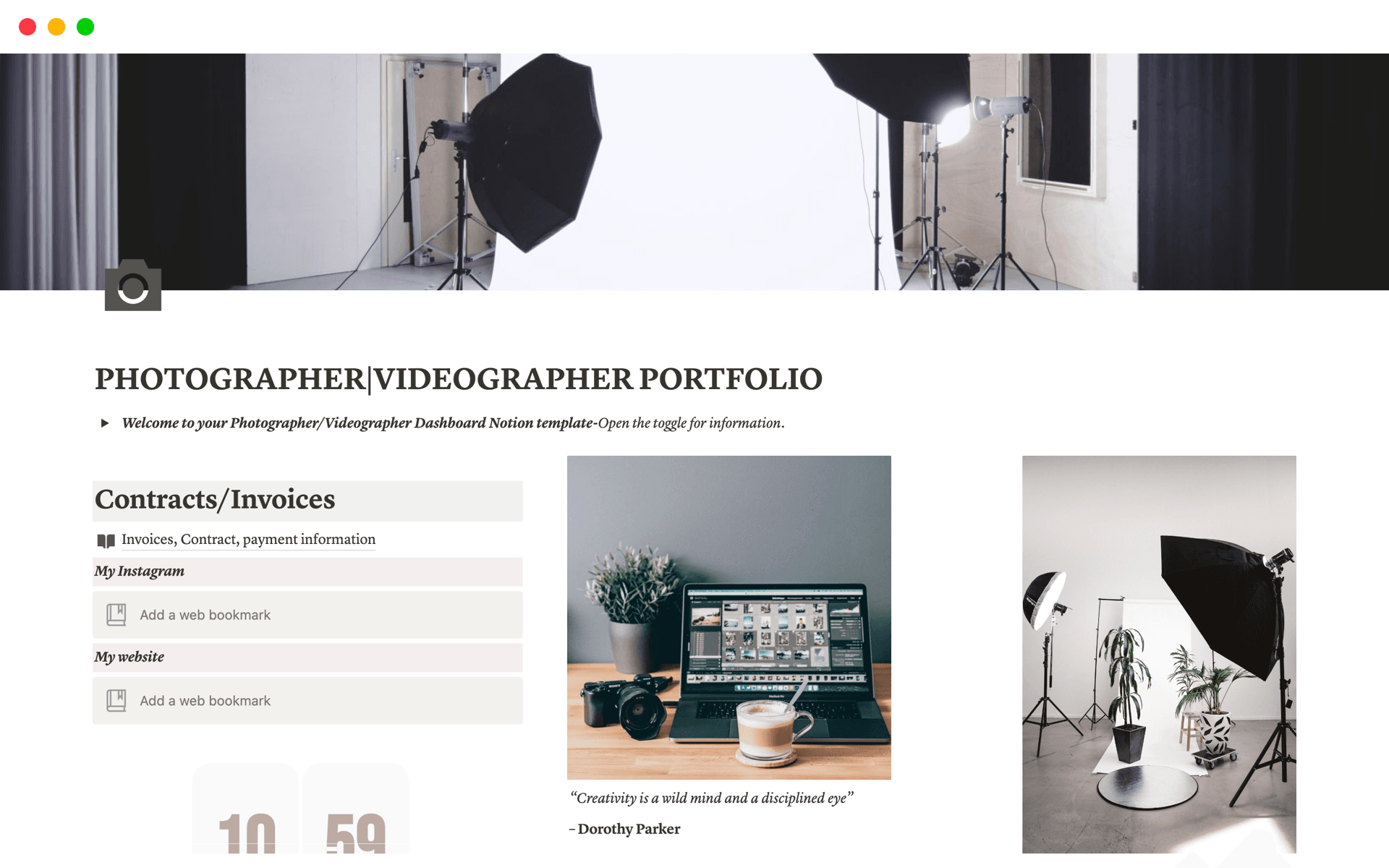 📸 Capture Life's Moments with Our Professional Photographer/Videographer Notion Template! 🎥