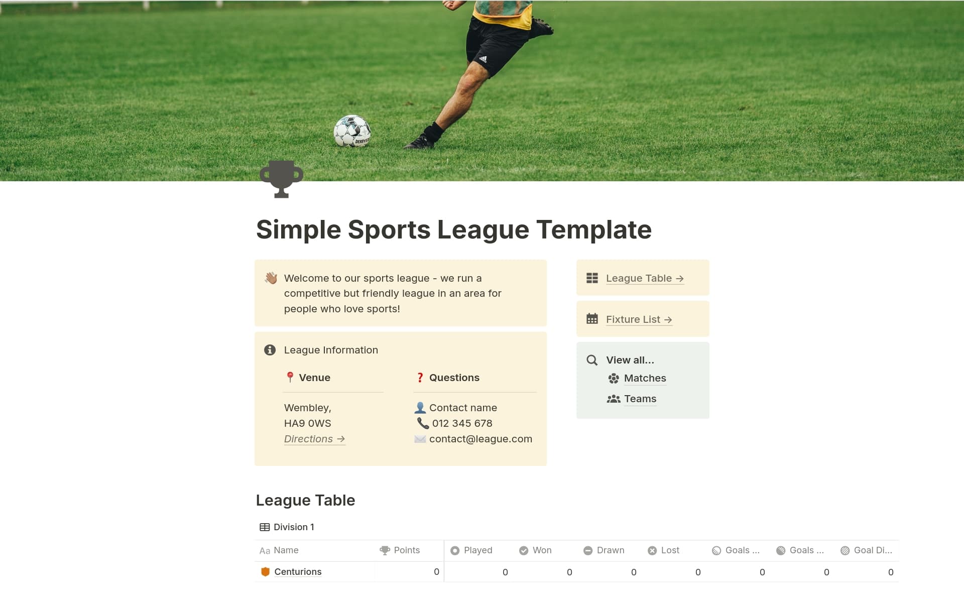 Simple Sports League - Main Image