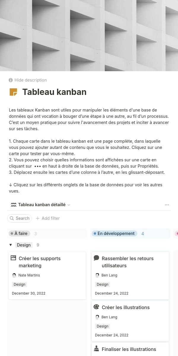 Une capture d’écran de l’application mobile de Notion