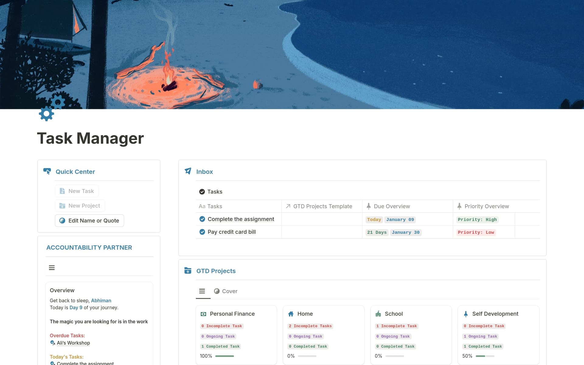 A template preview for Task Manager