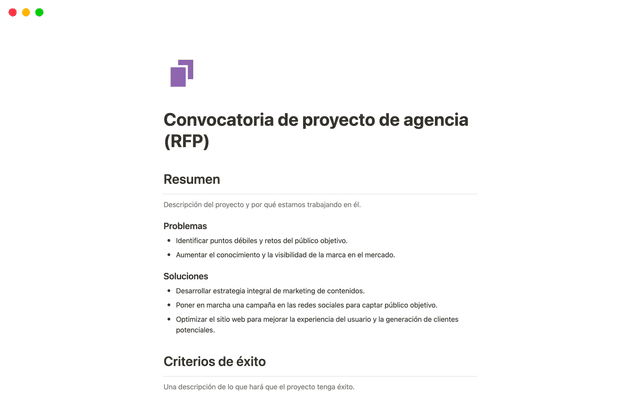 Convocatoria de proyecto de agencia (RFP)