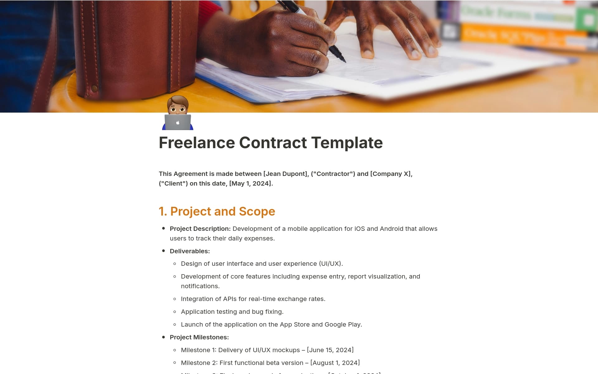 A template preview for Freelance contract
