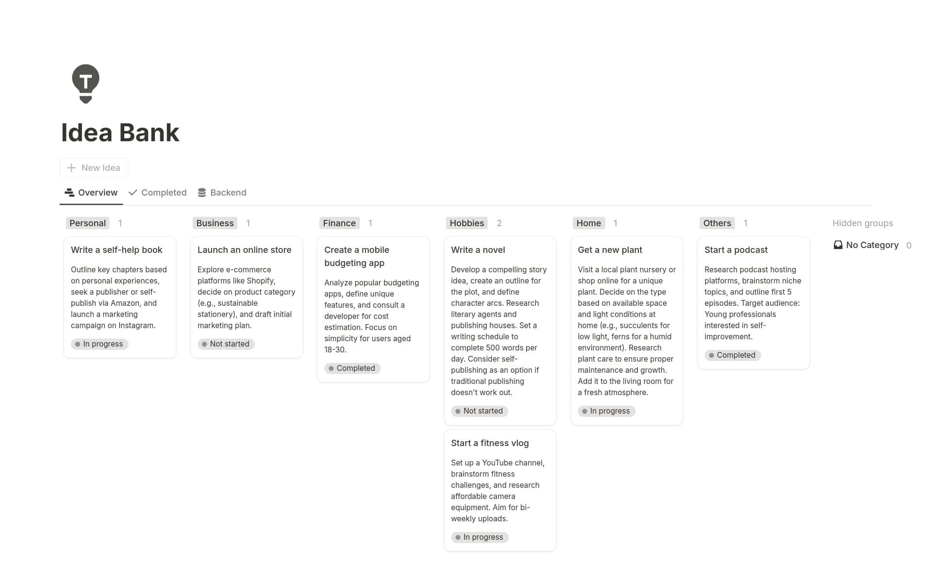 Designed for creative thinkers and entrepreneurs who want to capture and organize their ideas.