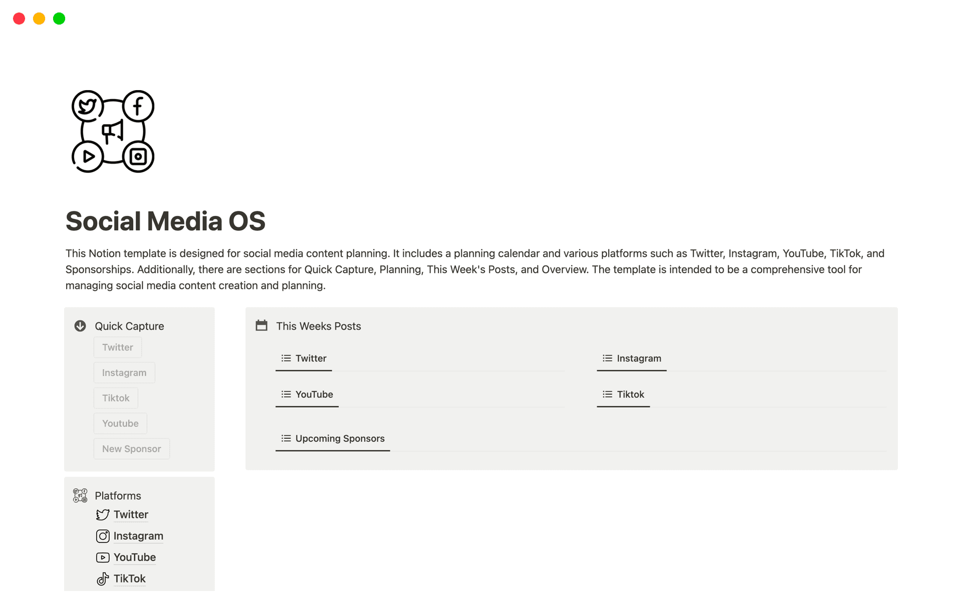 A template preview for Social Media OS