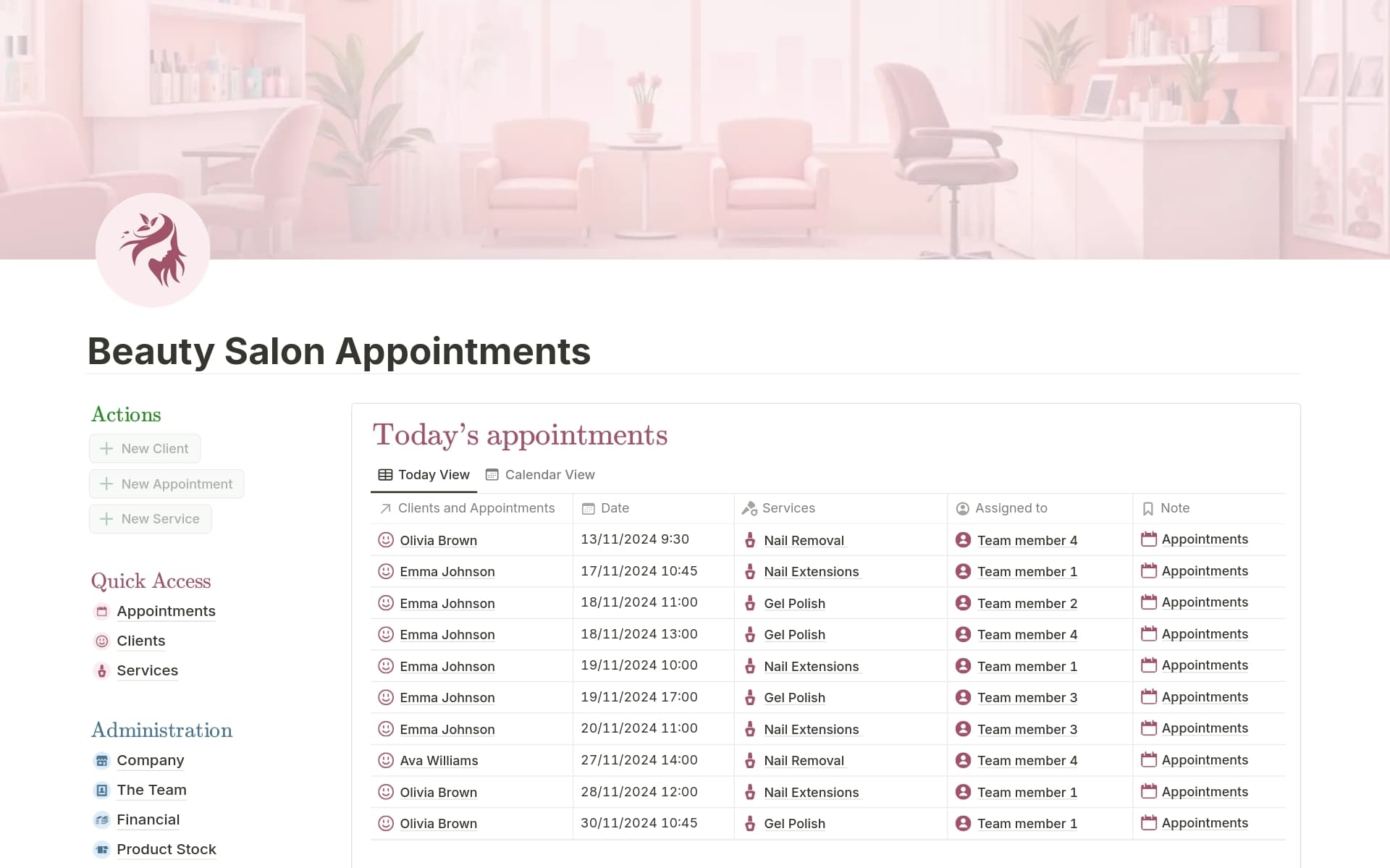 A template preview for Beauty Salon Appointments