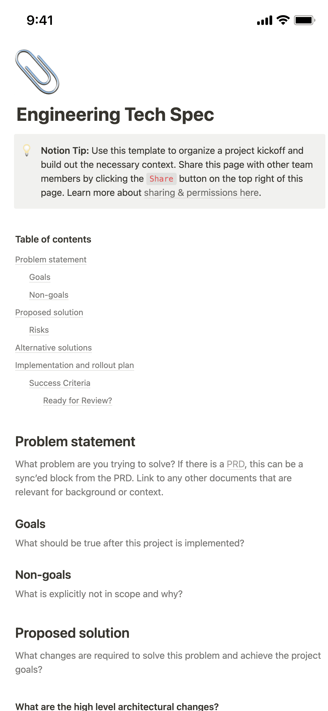 A screenshot of Notion's mobile app