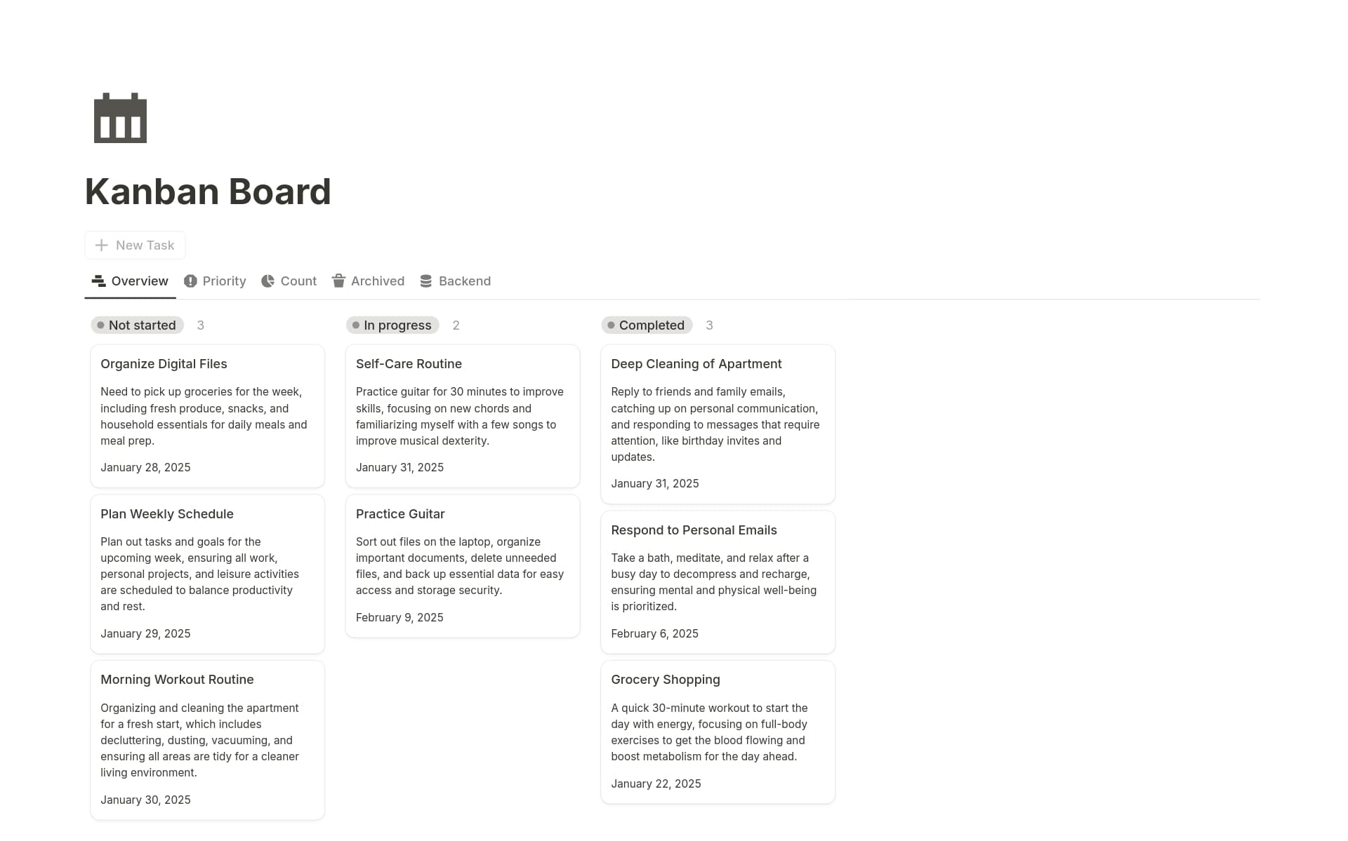 A template preview for Kanban Board