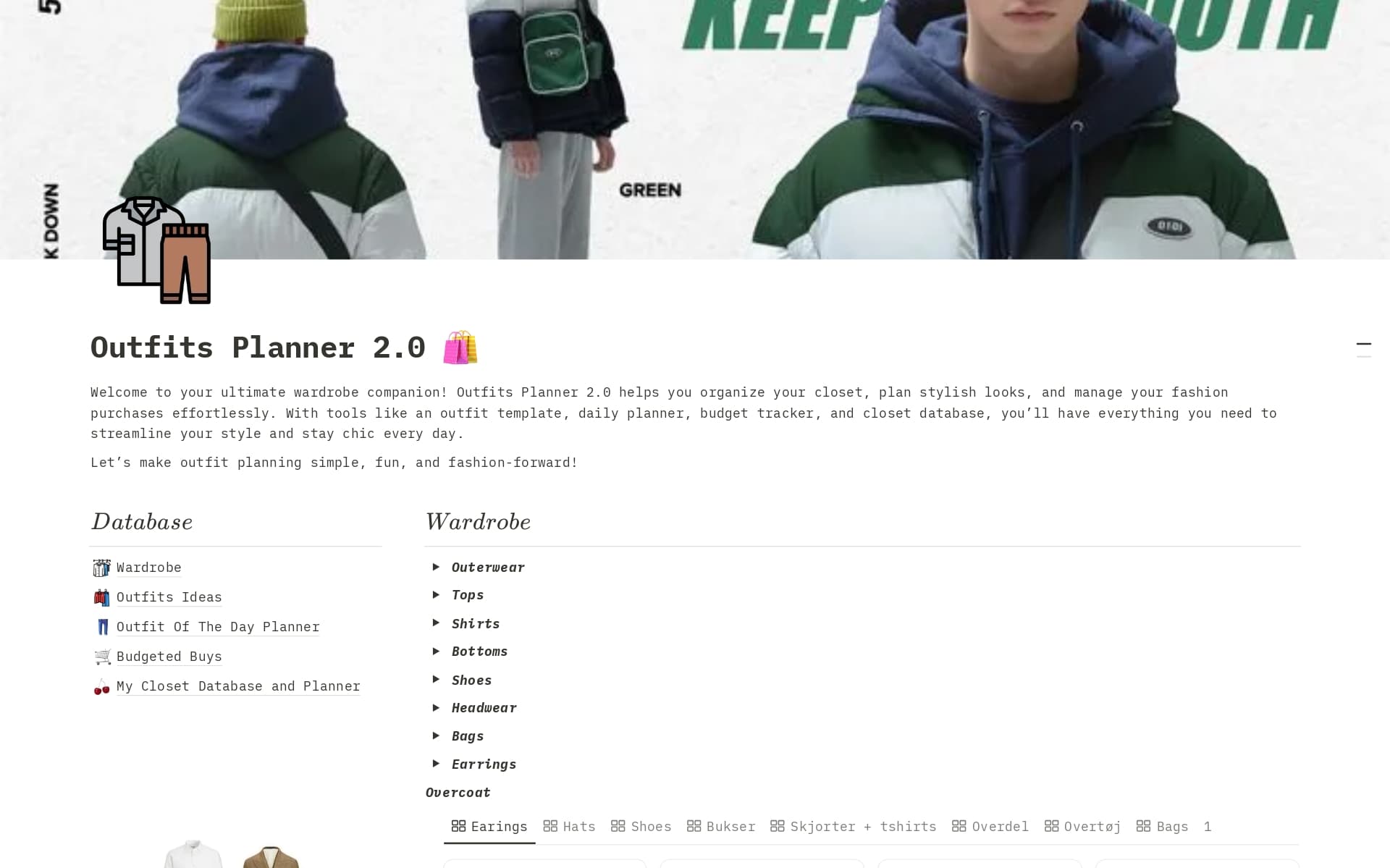 A template preview for Outfit Planner 2.0