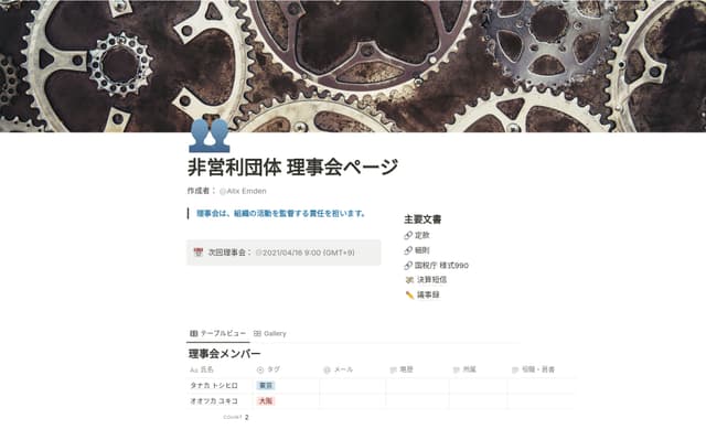 非営利団体 理事会ページ