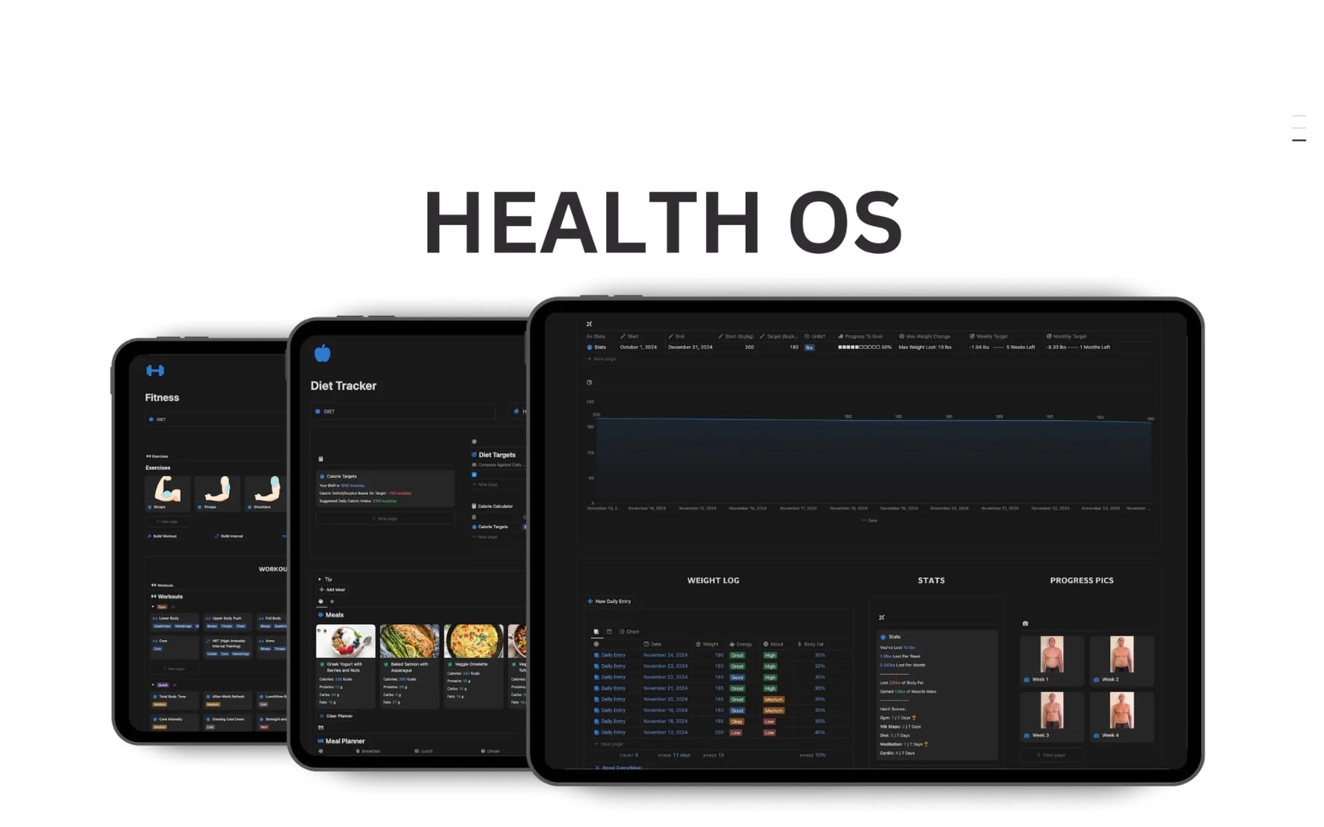 An all-in-one health tracker Notion template. I've combined my popular weight & diet tracker with an advanced fitness companion to build the ultimate Health setup. Completely transform how you manage your diet and fitness. Get healthier, happier, and have more energy every day.