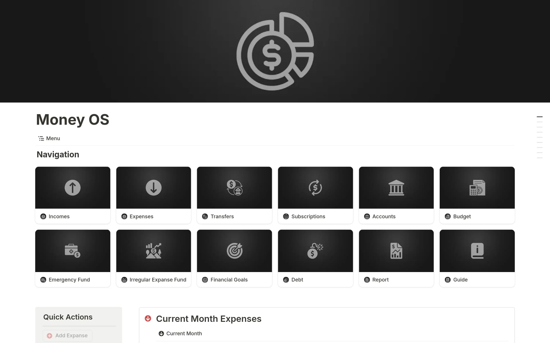 A template preview for Money OS