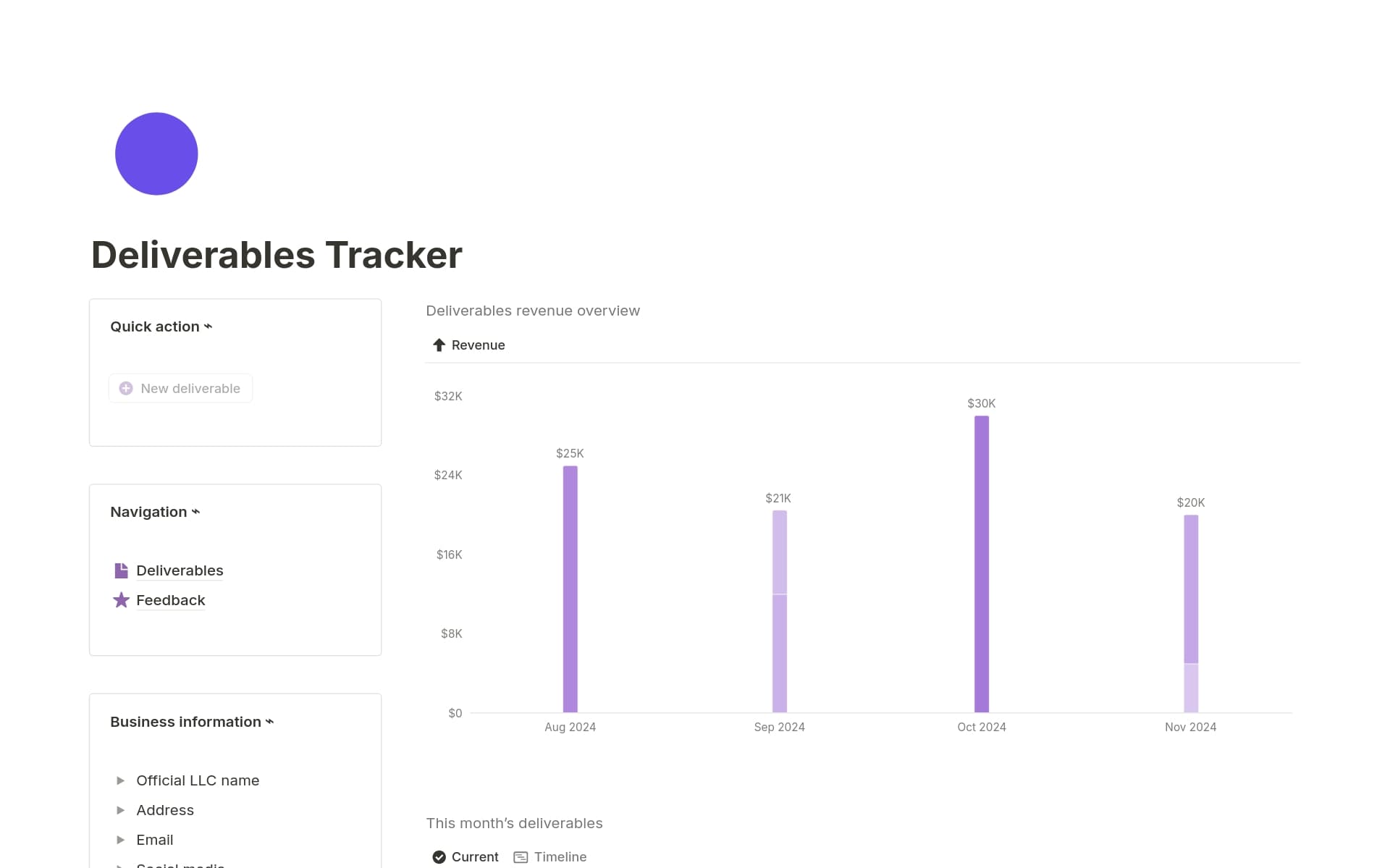 Effortlessly manage projects, track revenue, and collect client feedback with the Deliverables Tracker. Designed for agencies and startups, this free Notion template helps you stay organized and meet deadlines with ease.