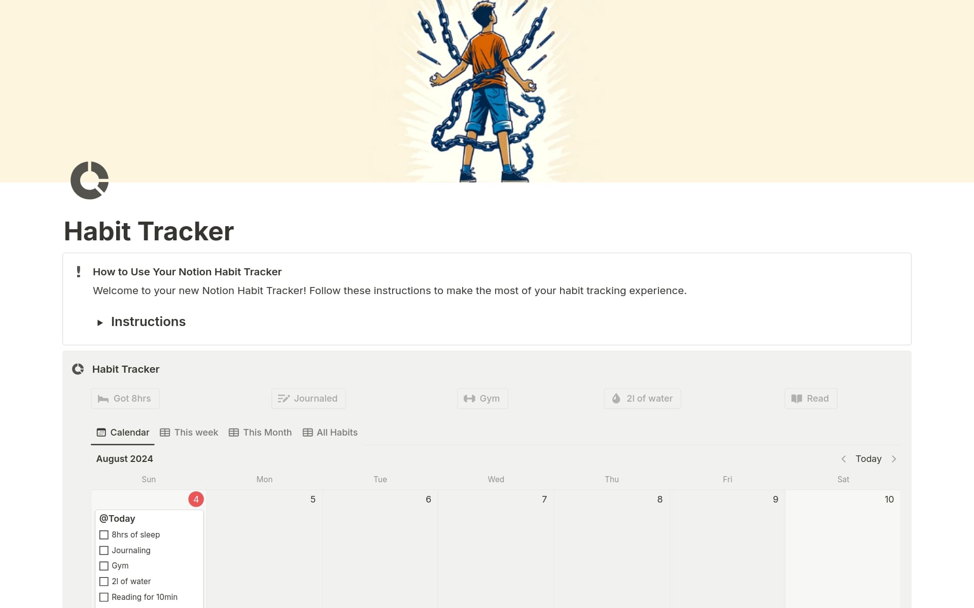 A template preview for Habit Tracker