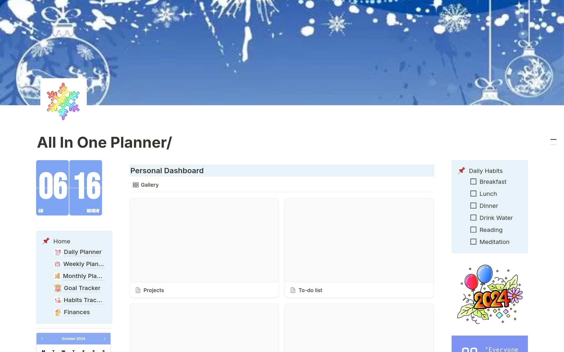 A template preview for All In One Planner