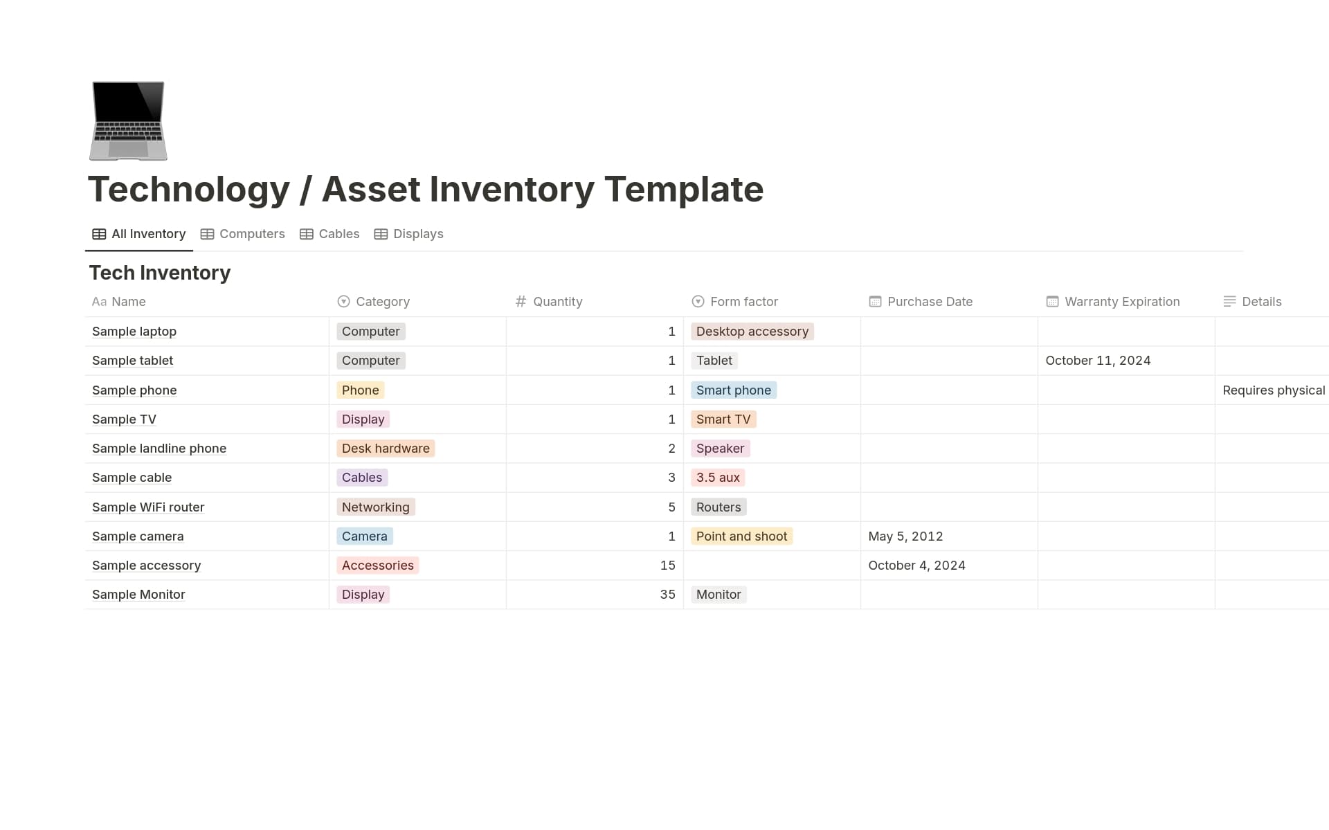 A simple template to use for asset management & tracking.
