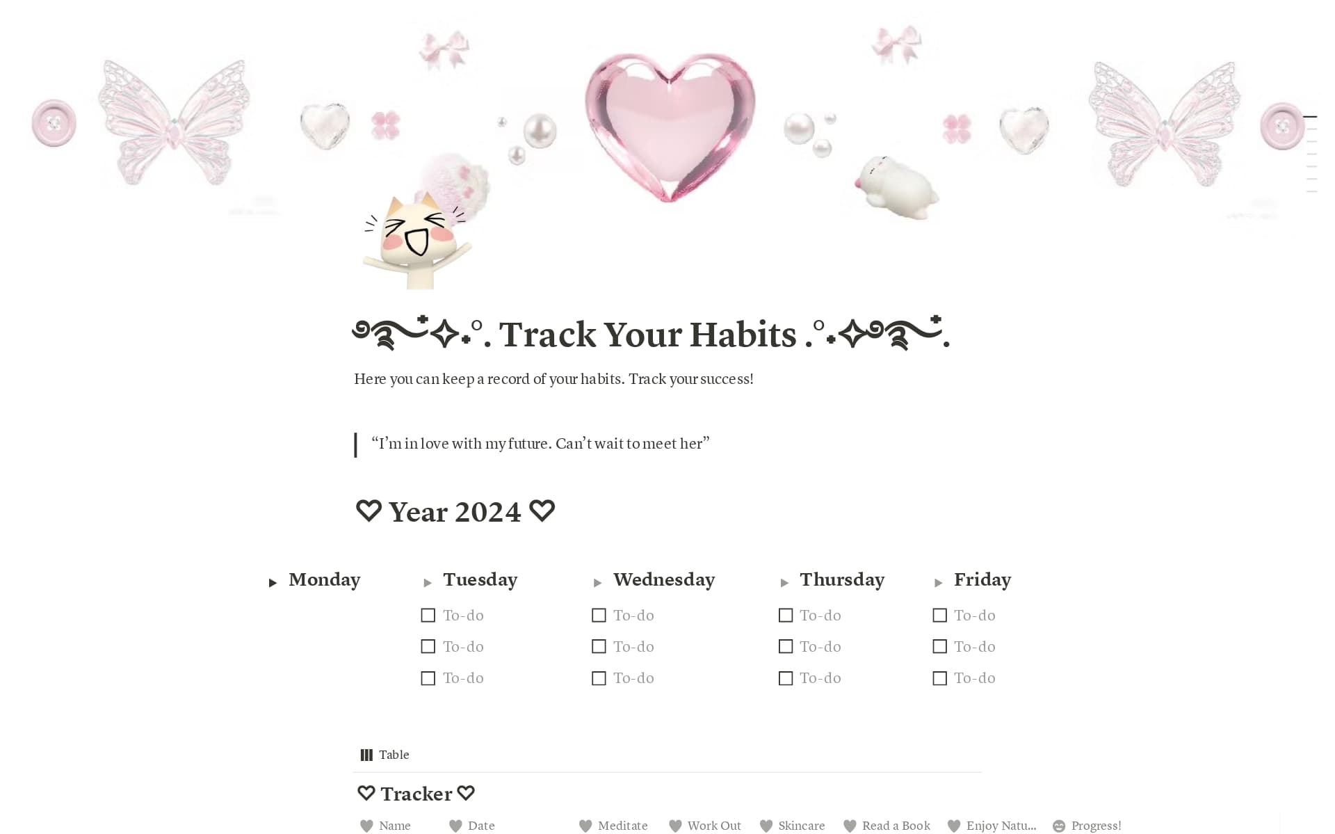 A template preview for Cute Simple Habit Tracker :3