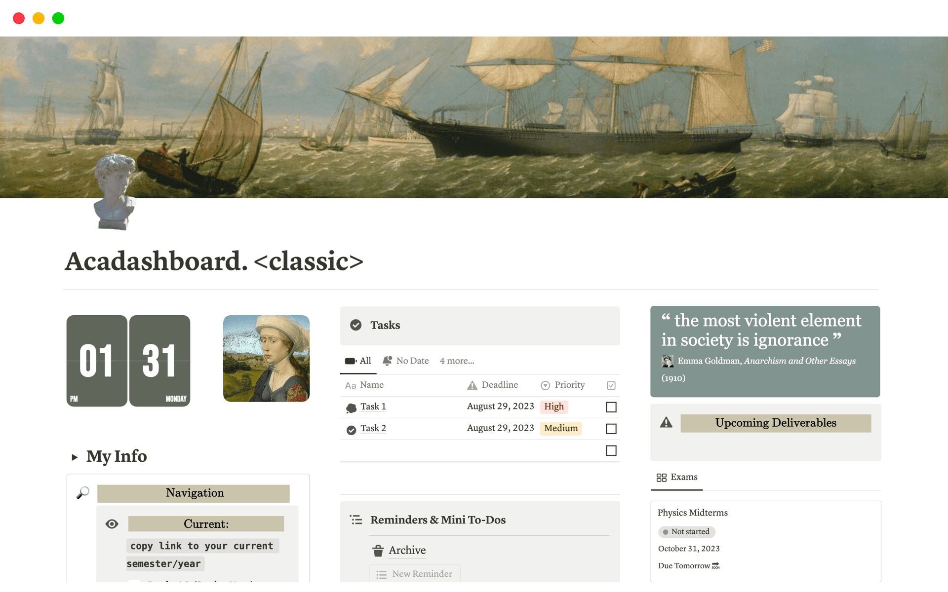 Classic Theme Acadashboard: Student OS Template | Notion Marketplace