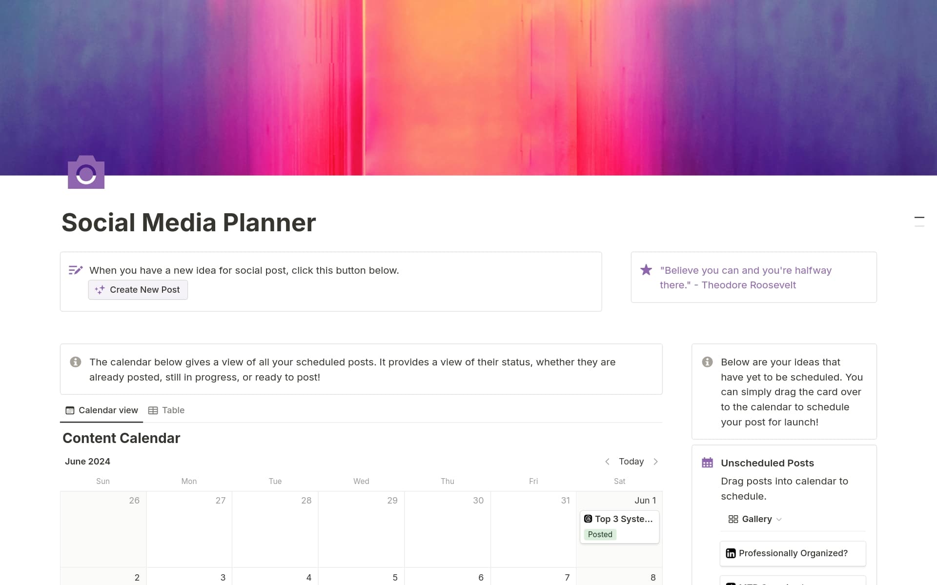A template preview for Social Media Planner