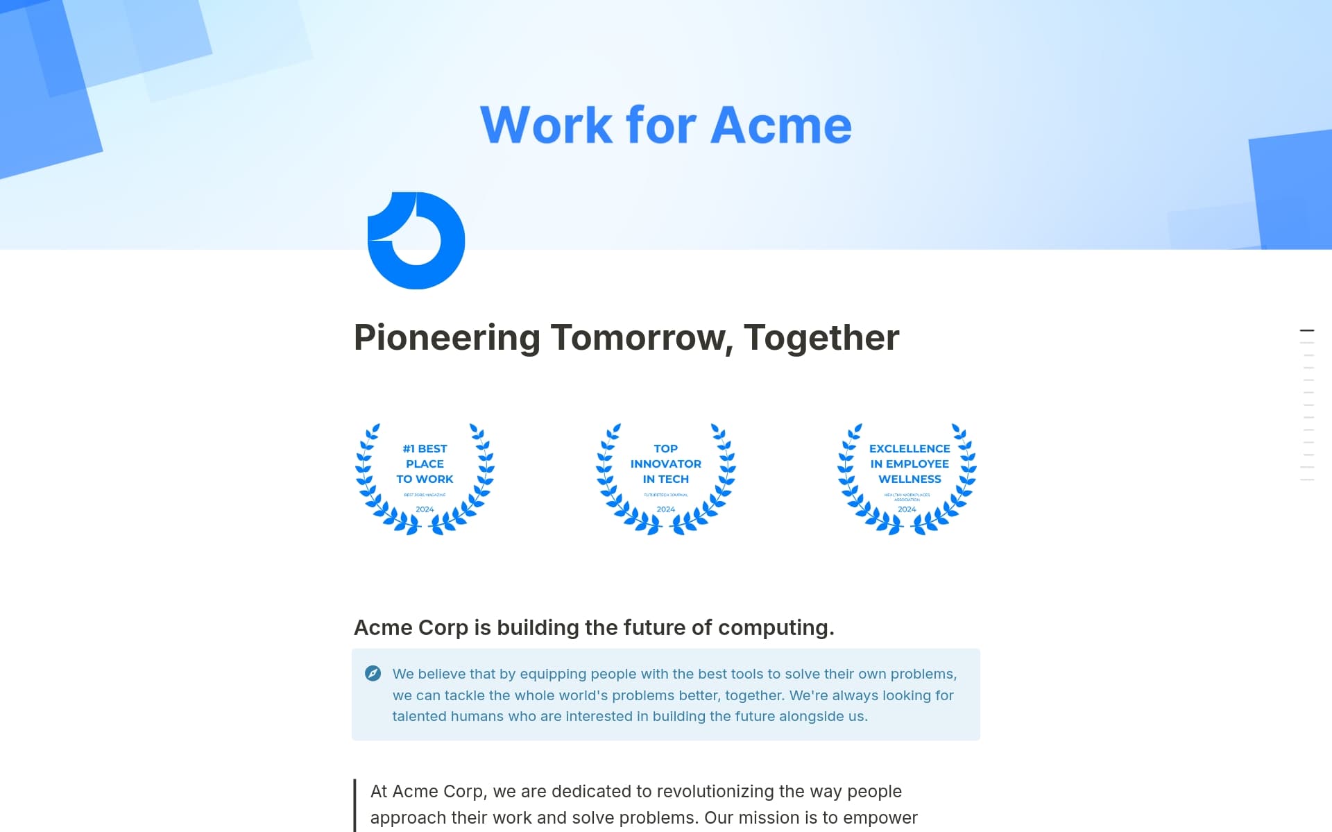 A template preview for Careers Page