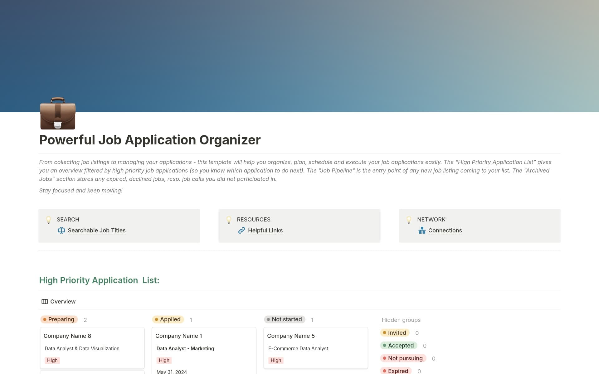 Powerful Job Application Organizer Template by OneTwoBird | Notion