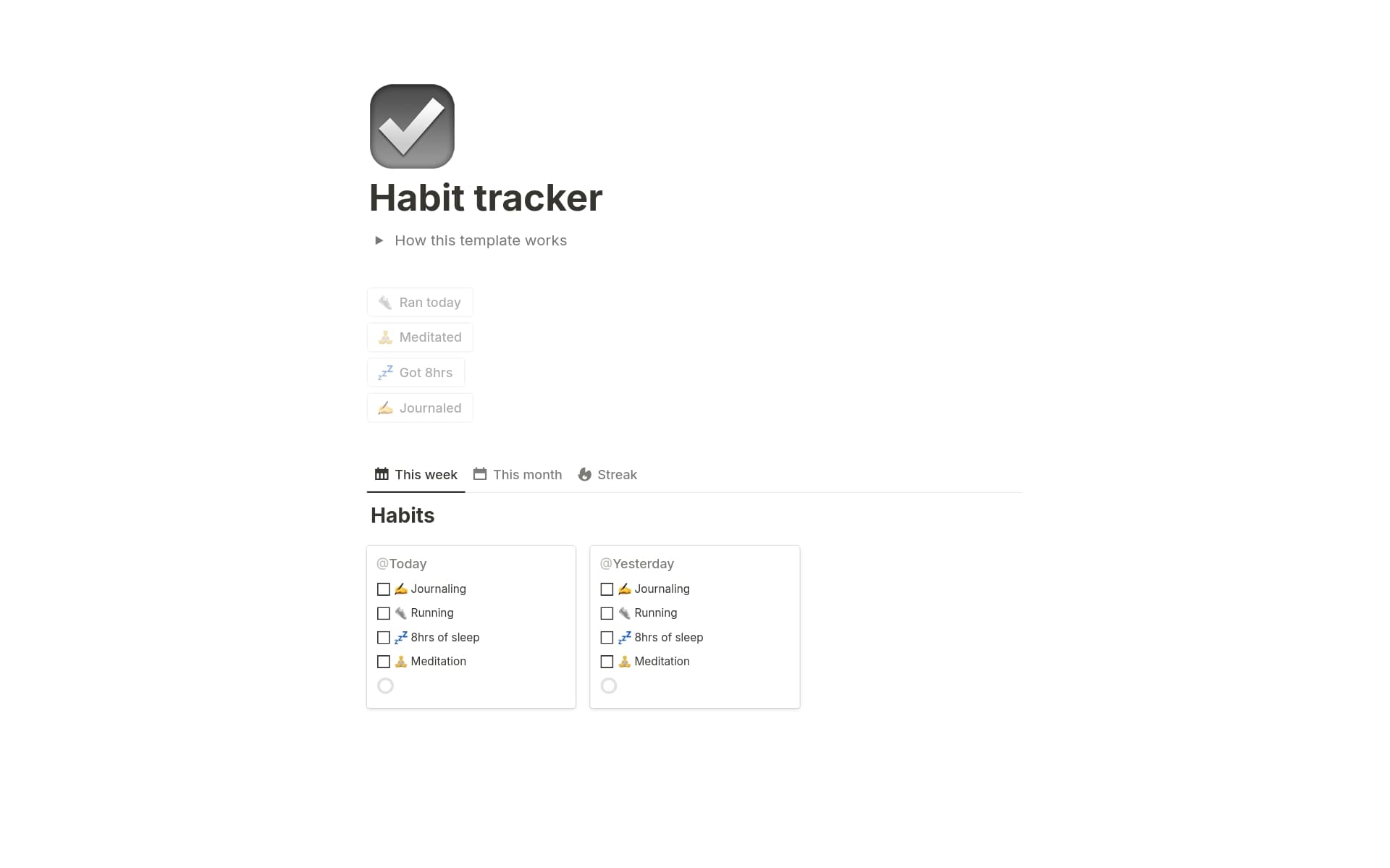 A template preview for Habit Tracker
