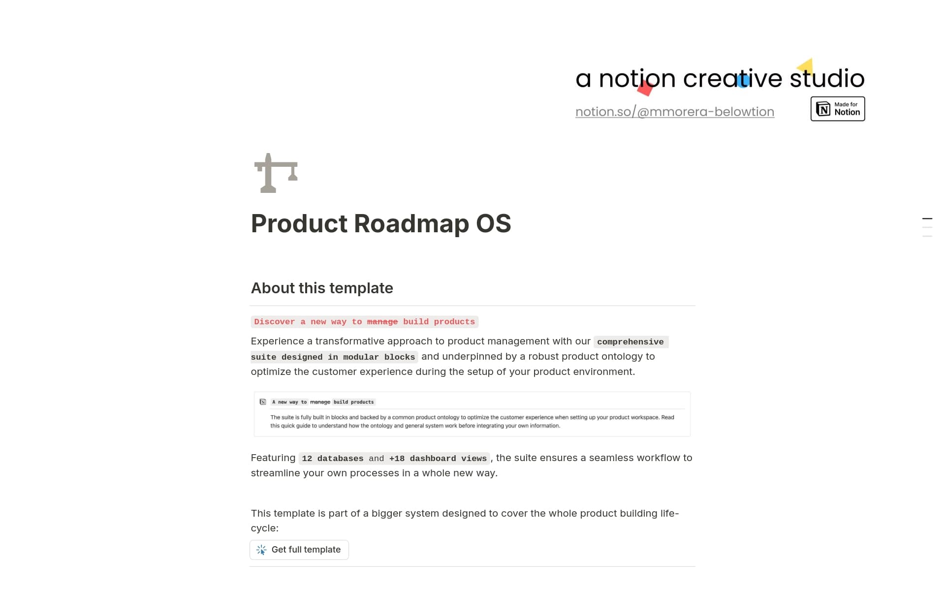 A template preview for Product Roadmap