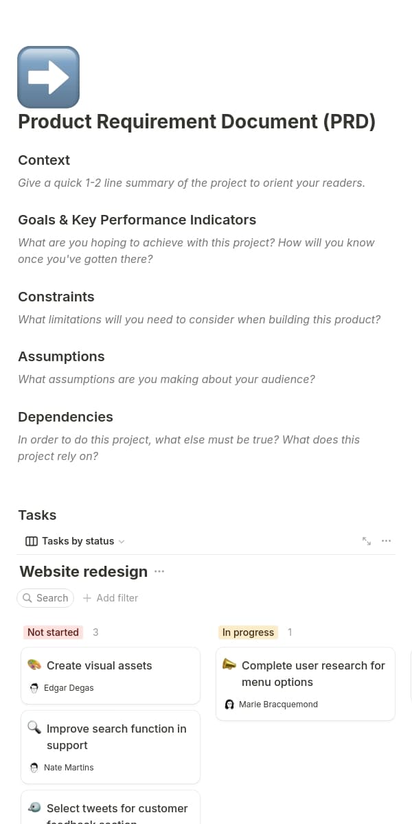 A screenshot of Notion's mobile app