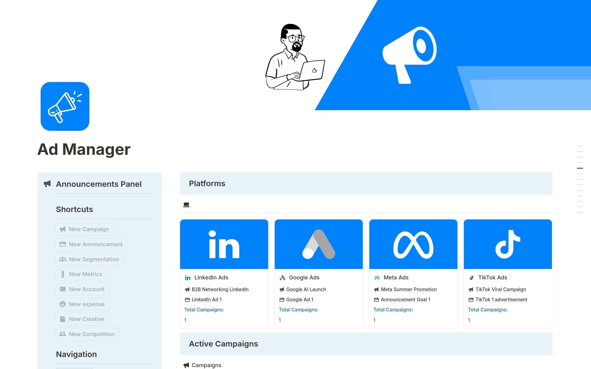 A template preview for Ad Manager