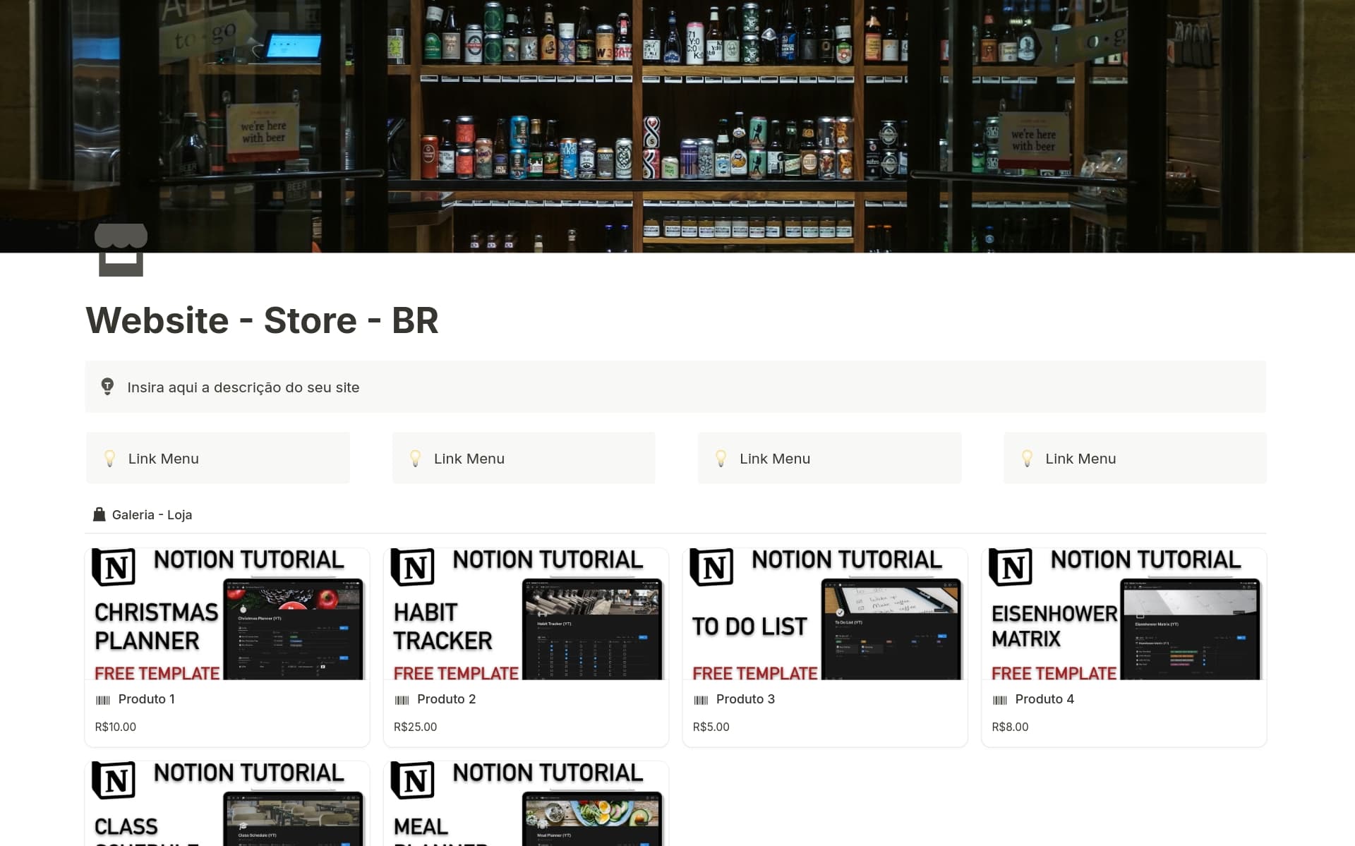 A template preview for Website - Store - BR