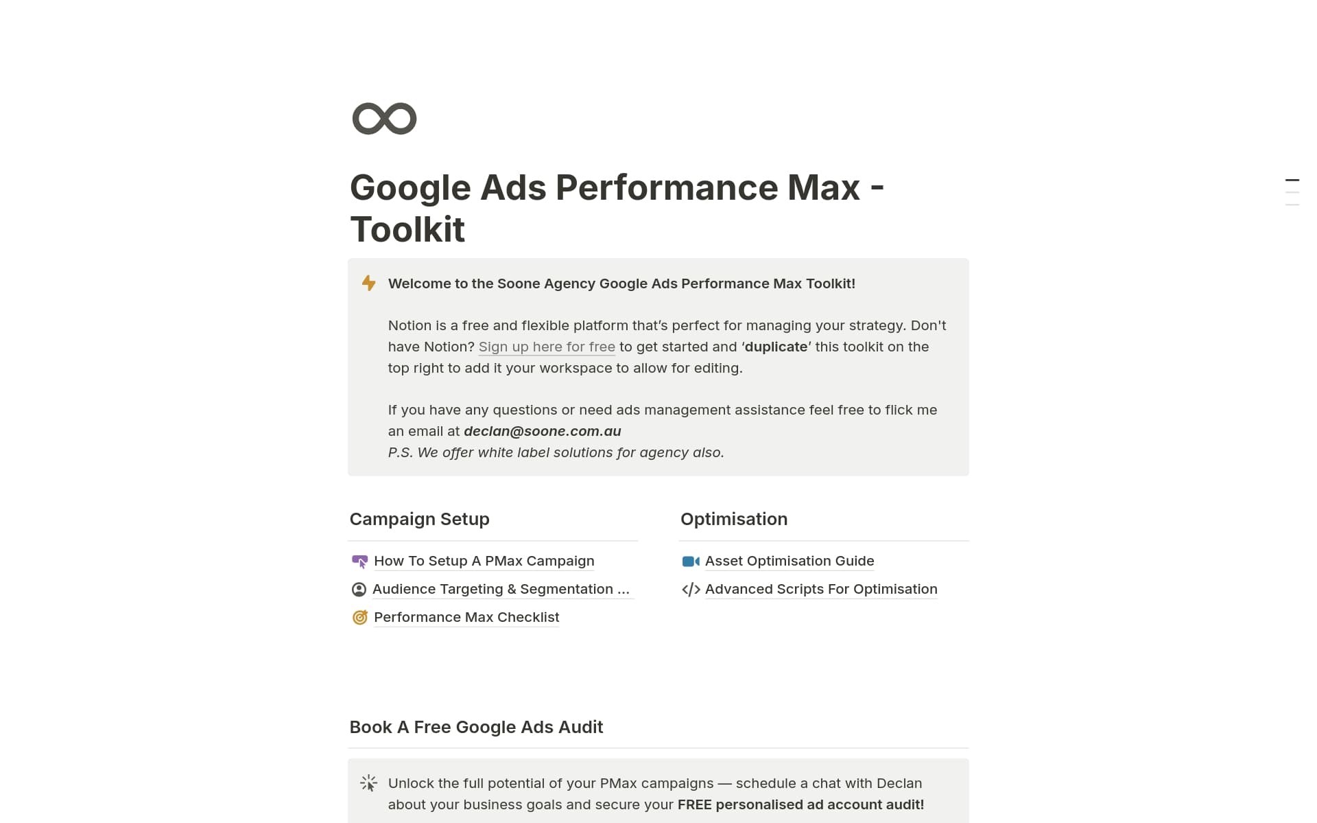 A template preview for Google Ads - Performance Max Tool Kit