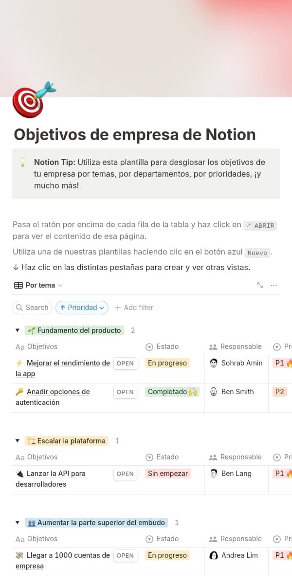 Una captura de pantalla de la aplicación móvil de Notion