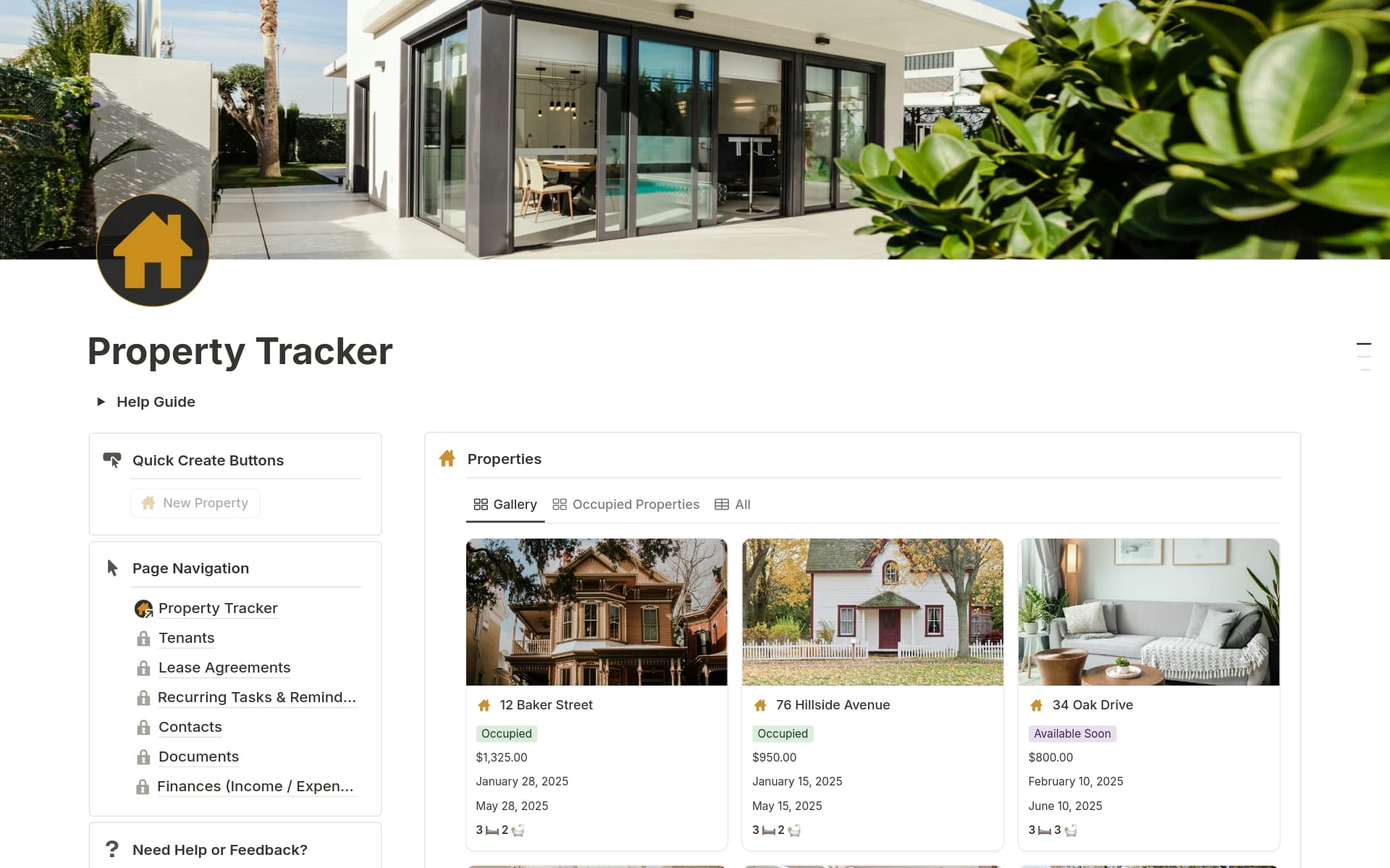 A template preview for Real Estate Property Tracker Lite