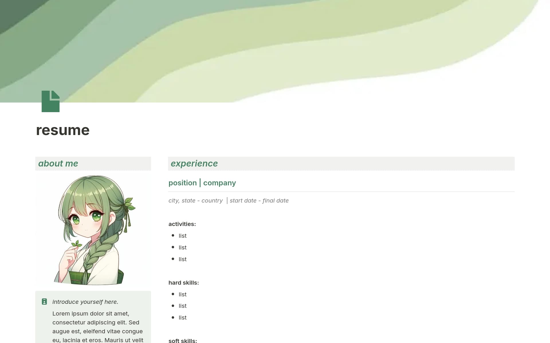 A template preview for Green Minimalist Resume