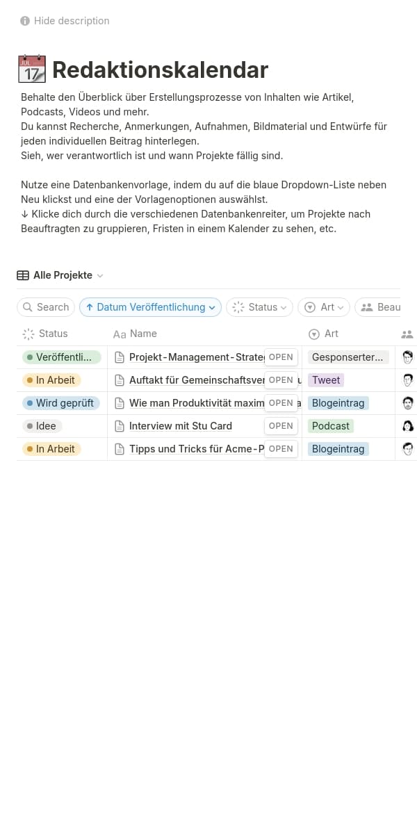 Screenshot der mobilen Notion-App