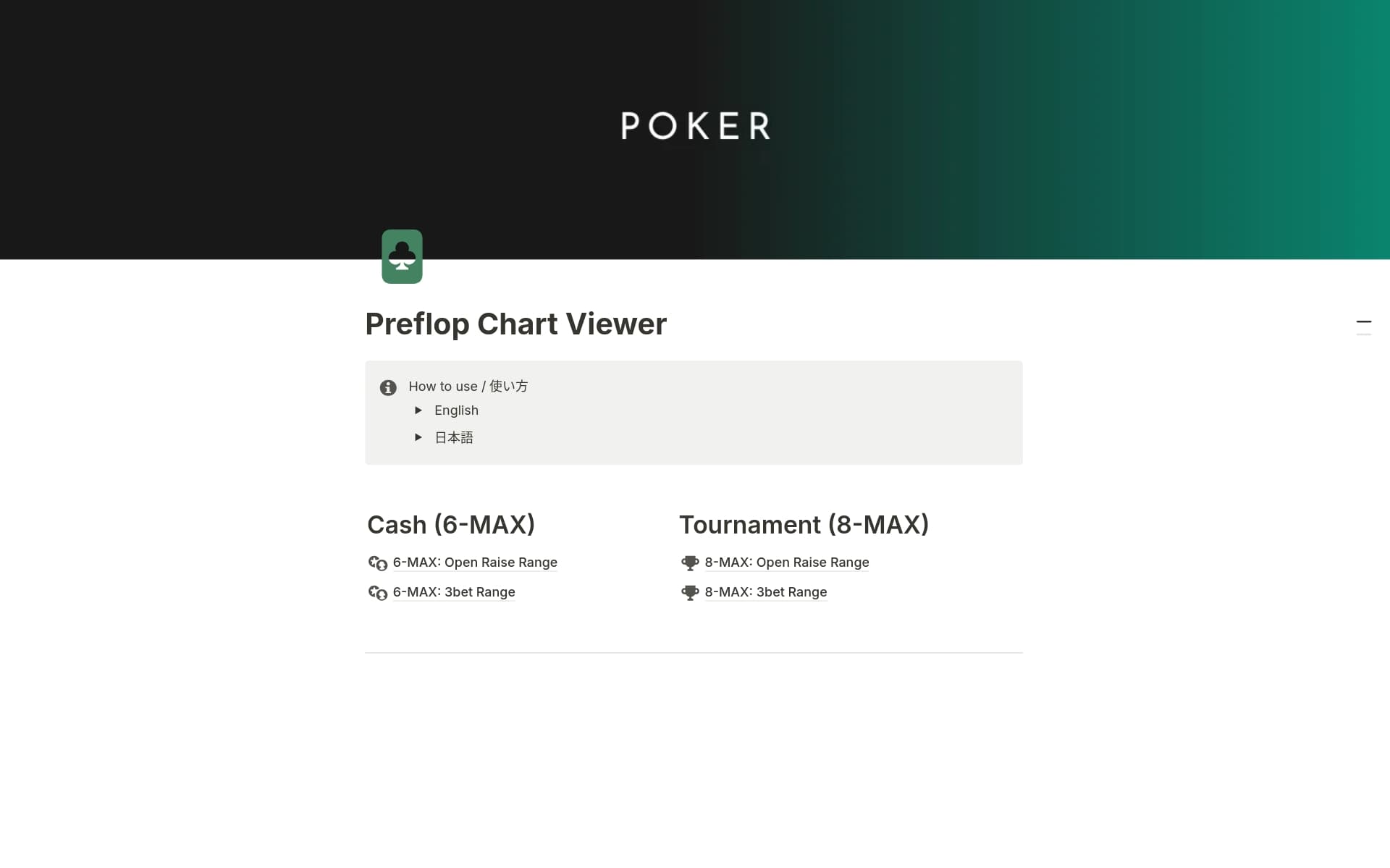 A template preview for Preflop Chart Viewer