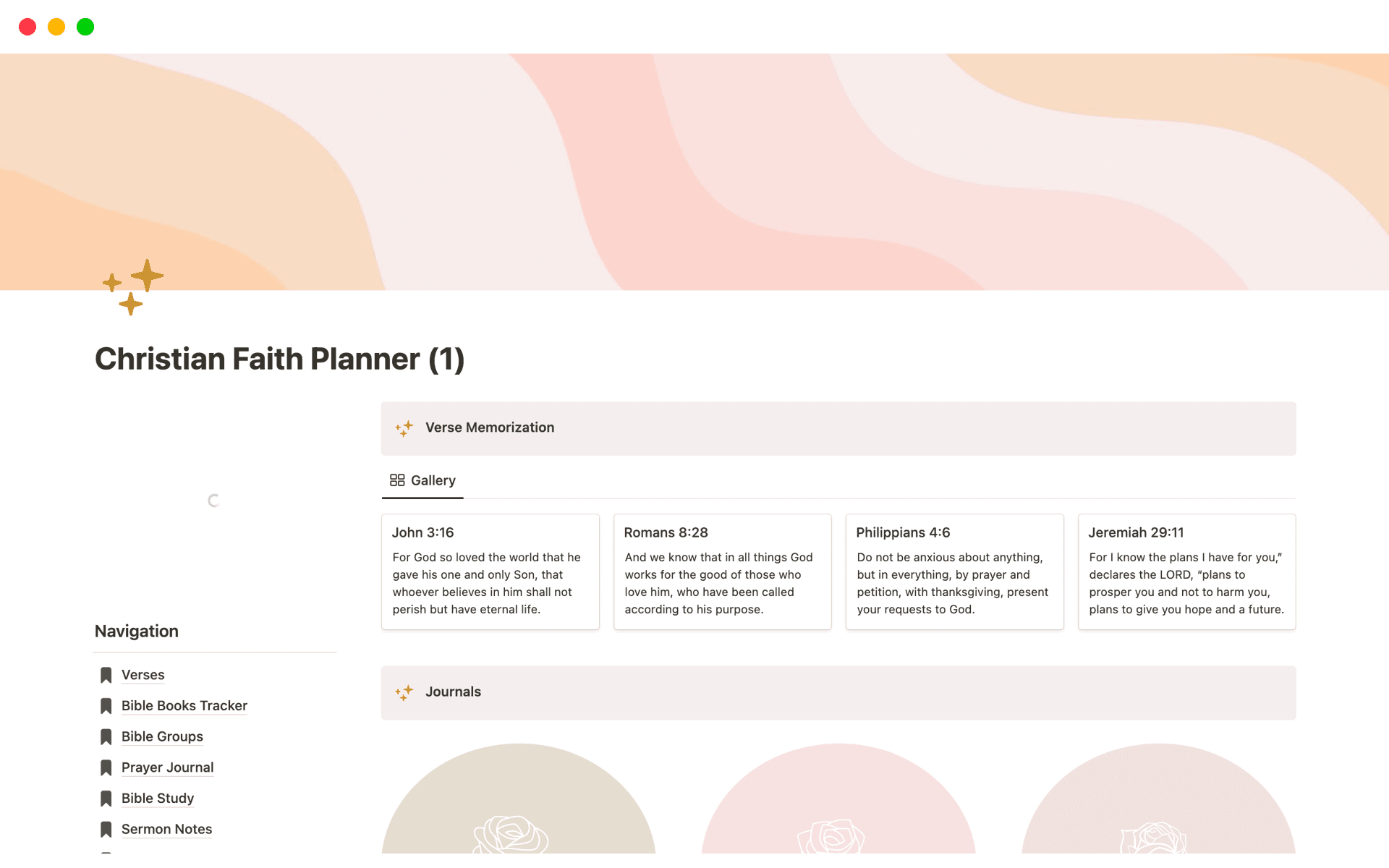 A template preview for Christian Faith Planner