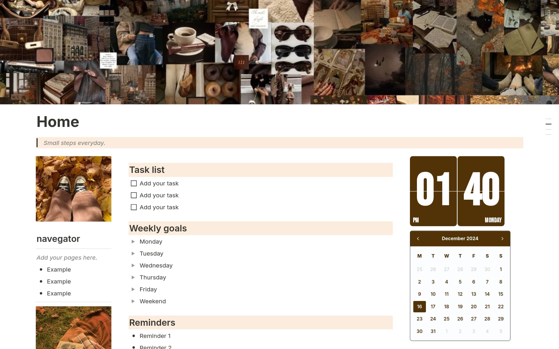 A template preview for Home page fall aesthetic