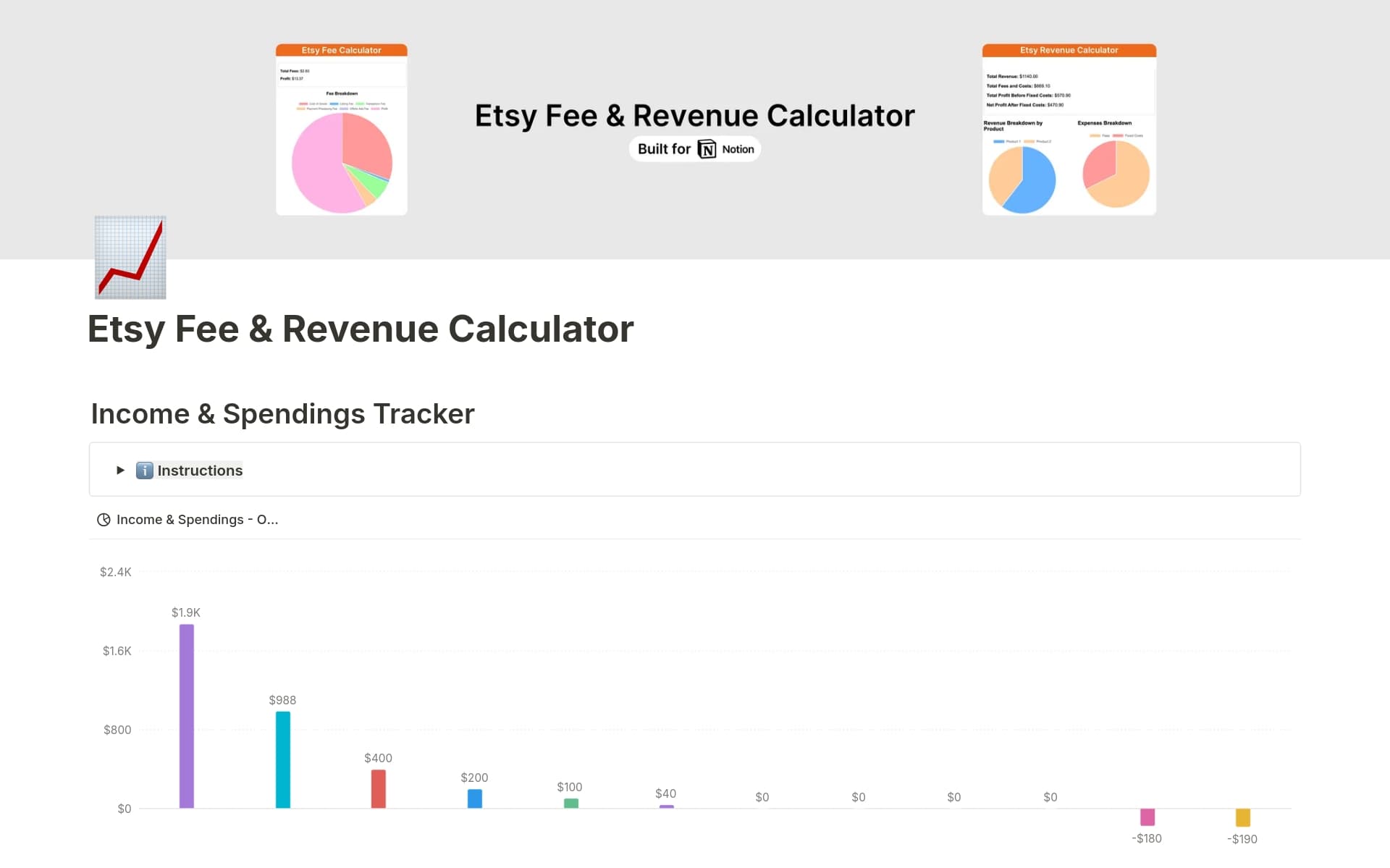 Maximize your Etsy shop’s profitability with the Etsy Fee & Revenue Calculator. This Notion template is designed for Etsy sellers who want a quick and accurate way to calculate fees and monitor shop revenue, ensuring you have all the financial details at your fingertips.
