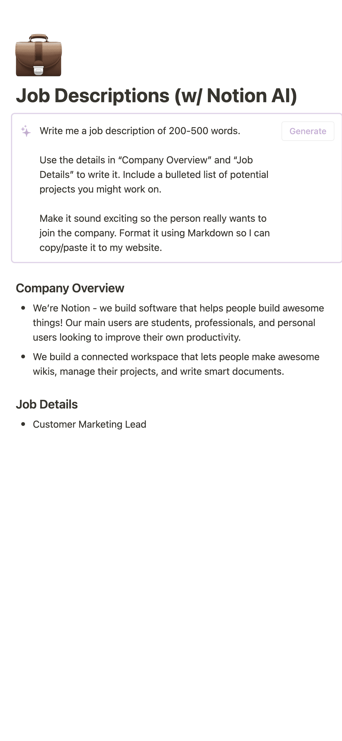 A screenshot of Notion's mobile app