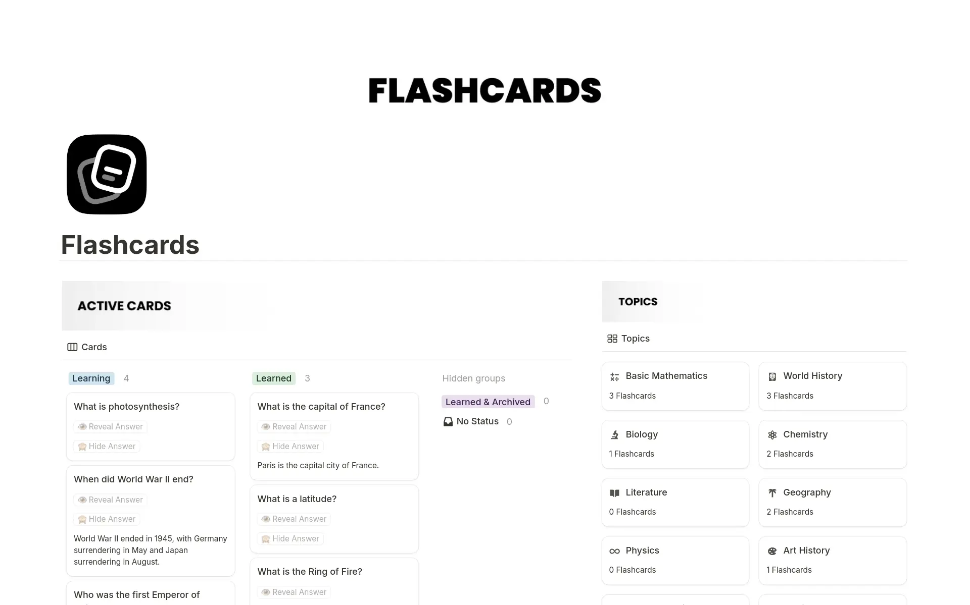 Flashcards template preview