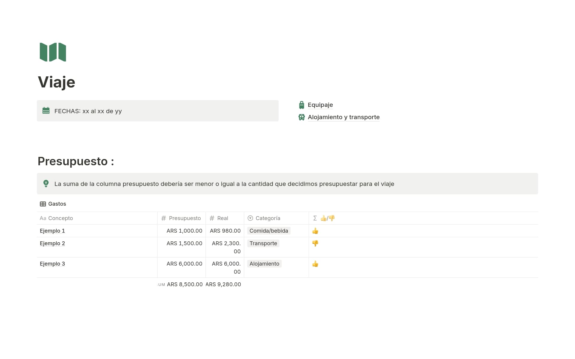 Vista previa de plantilla para Planeador de viajes