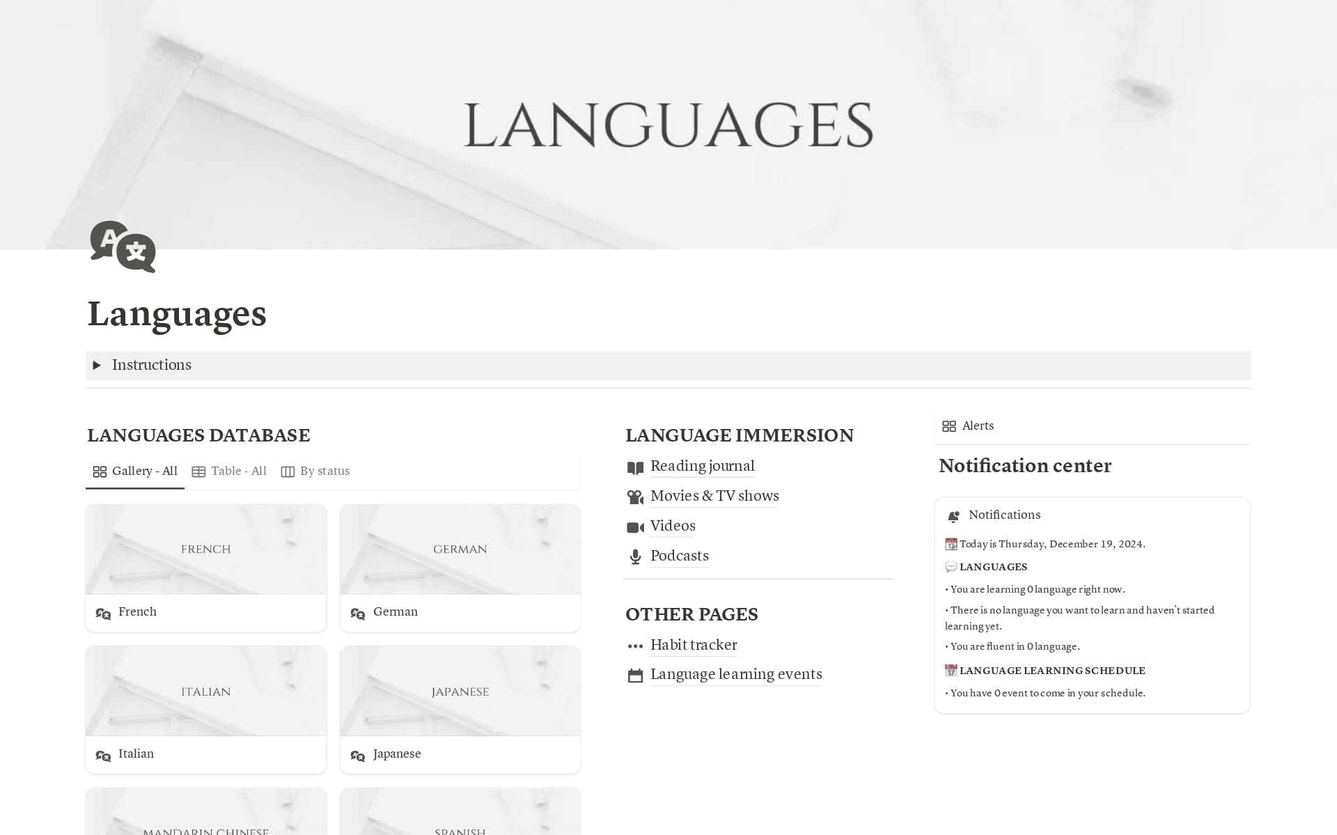 Language learning Template by Roxanne Beaumont | Notion Marketplace