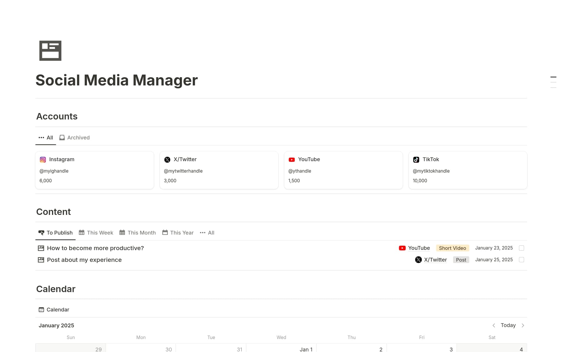 A template preview for Social Media Manager